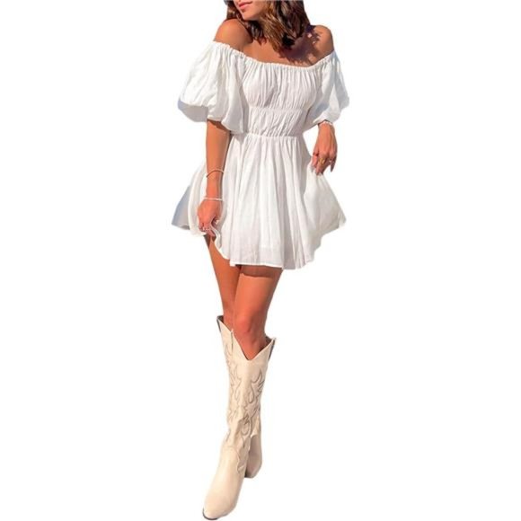 Short Puff Sleeve Woven MIni Dress